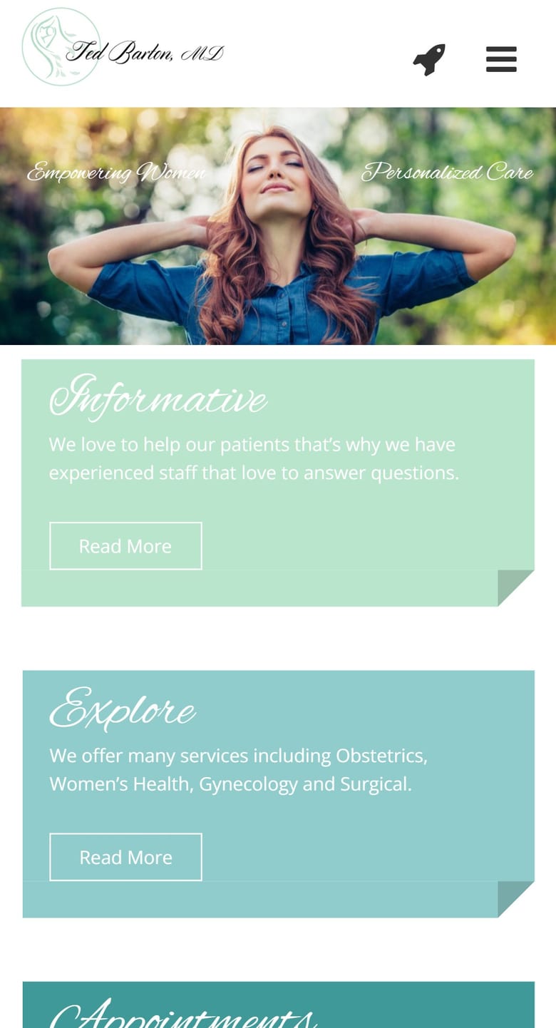 Dr. Barton OB/GYN website on a phone