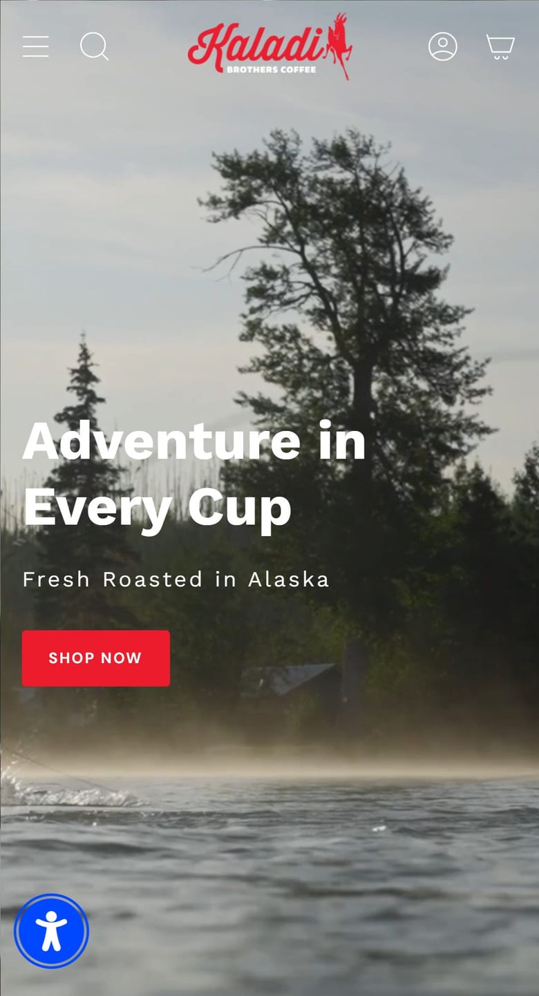 Kaladi Brothers Coffee website on a phone